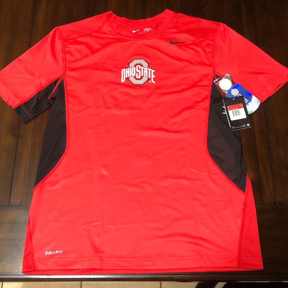 NWT 2014 NIKE DRI-FIT PRO COMBAT HYPERCOOL FITTED OSU OHIO STATE BUCKEYES TEE L